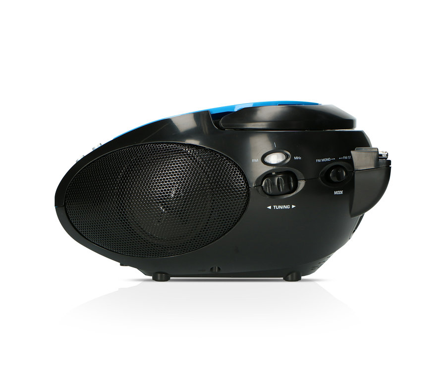 Blau-schwarzer Lenco »SCD-24 Boombox« CD-Player mit Radio und Kopfhöreranschluss.