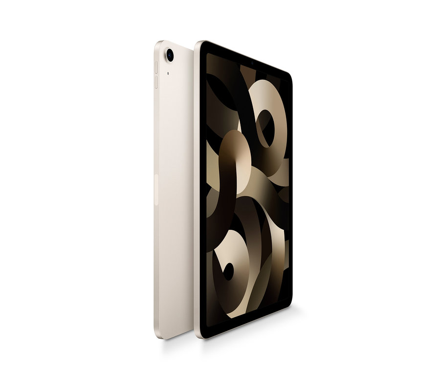 Zwei Apple iPad Air 2022 Wi-Fi 256 GB, Polarstern, sind vor einem weißen Hintergrund dargestellt.