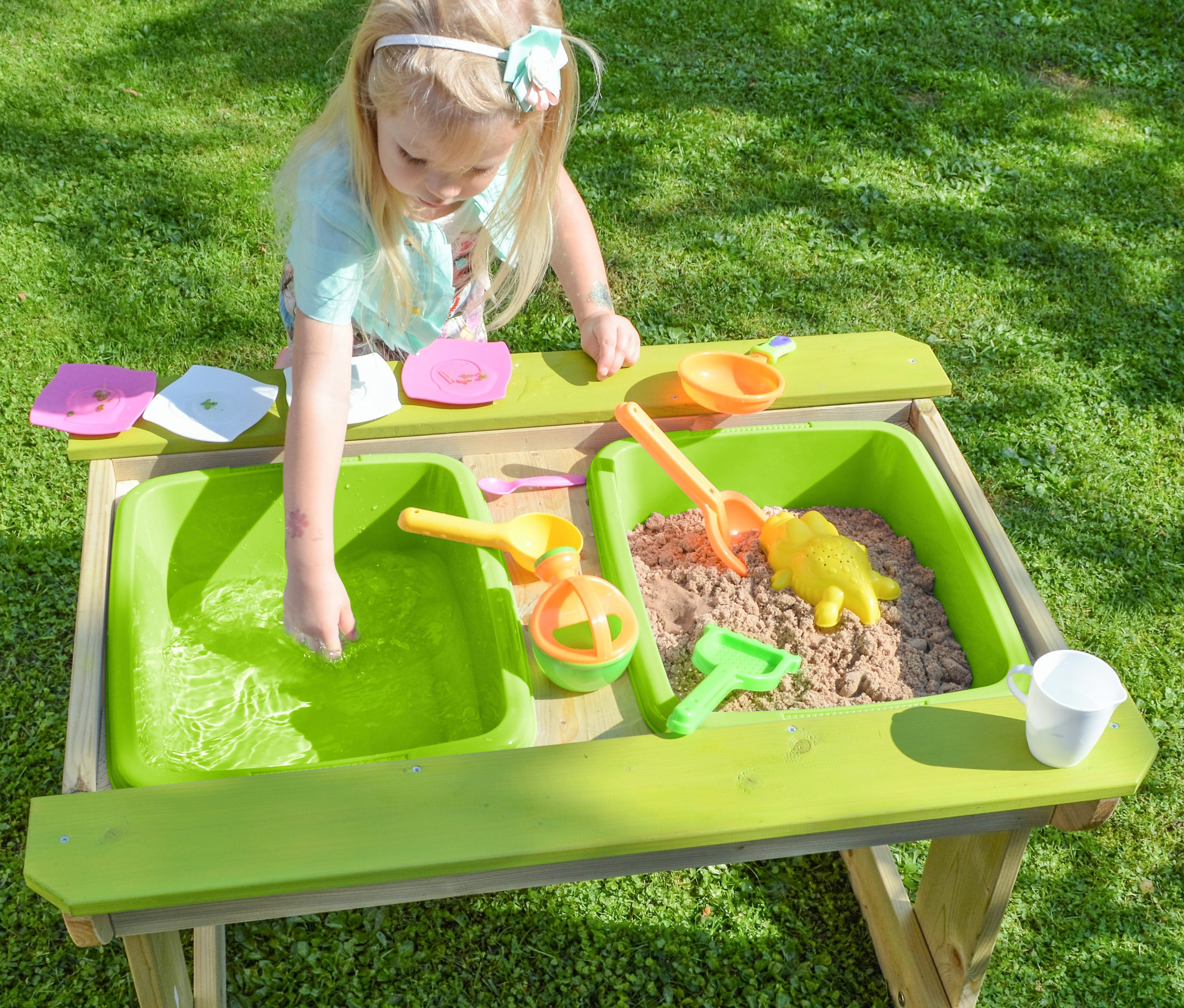 Thumbnail - Wendi Picknick- und Matschtisch mit Bänken - grün