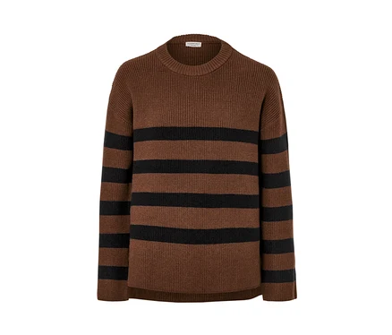 Ein braun-gestreifter Strickpullover.