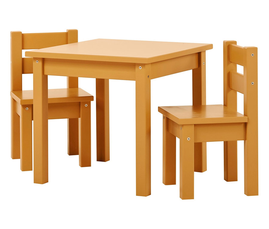 Gelber Kindertisch mit zwei Stühlen Hoppekids Mads.
