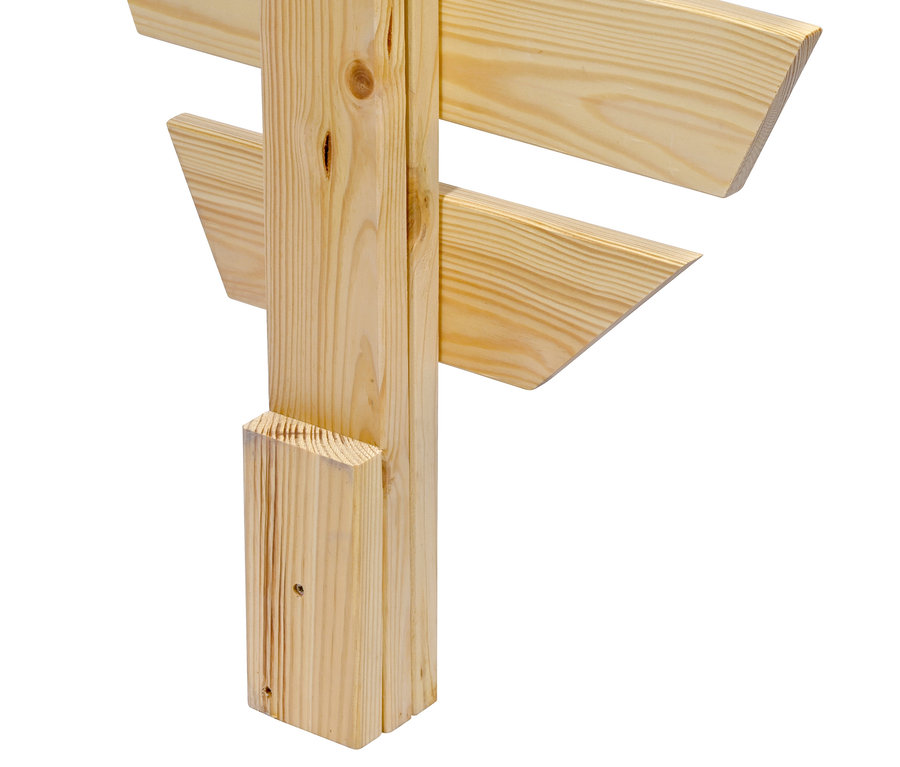 Detailansicht einer hölzernen Rankhilfe »Bambus«.