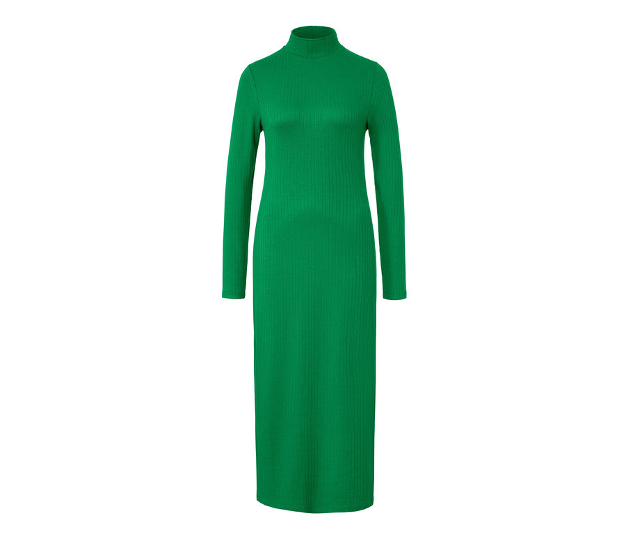 Grünes Jerseykleid mit langen Ärmeln.