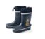Blaue Gummistiefel mit Hund.