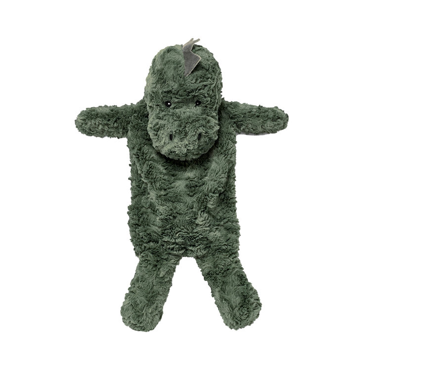 Grüne Dino-Wärmflasche.