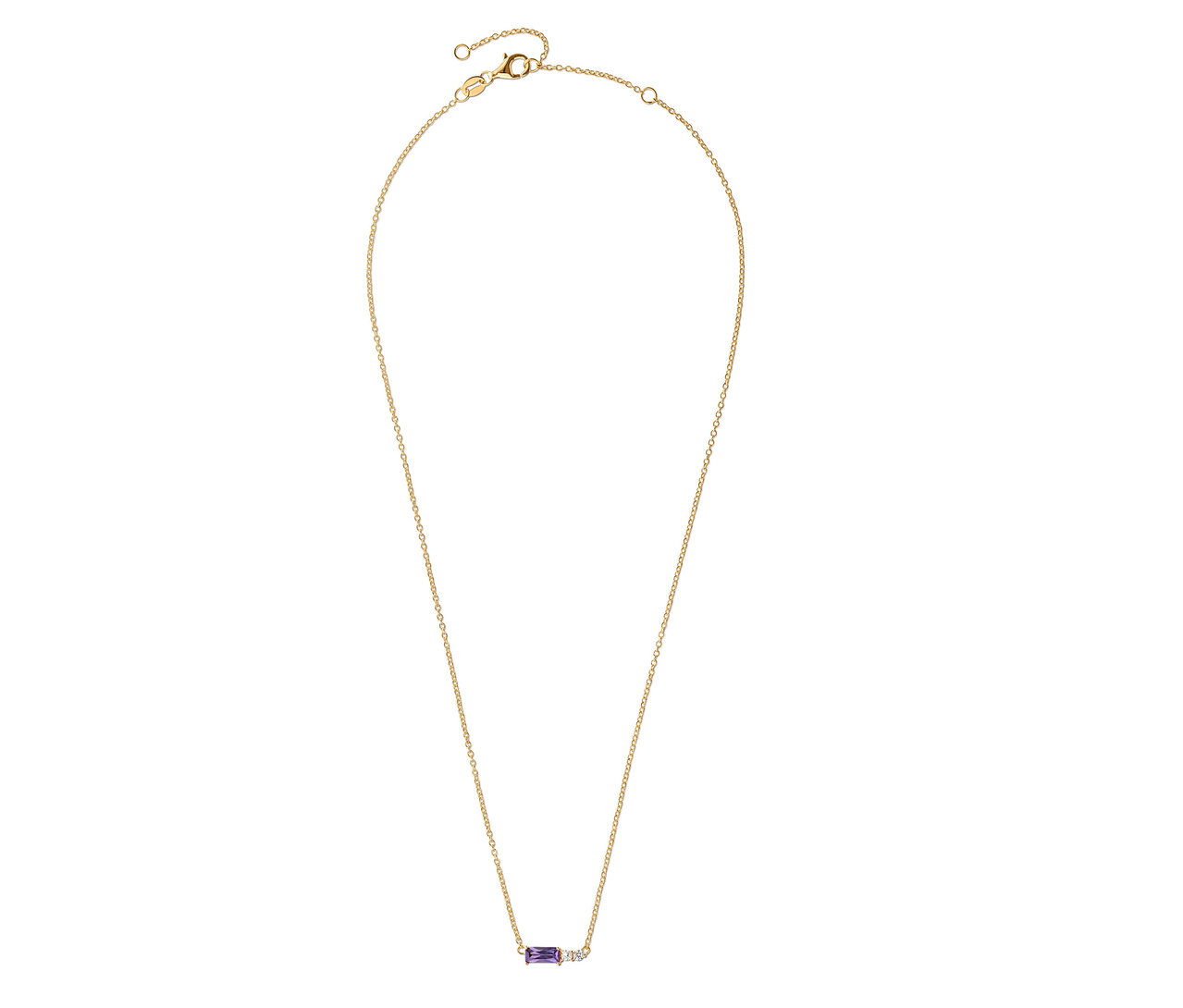 Goldene 925 Silber Kette mit lila und weißen Steinen.