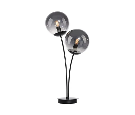Schwarze JUST LIGHT Tischleuchte �Big Widow� mit zwei Glaskugeln.