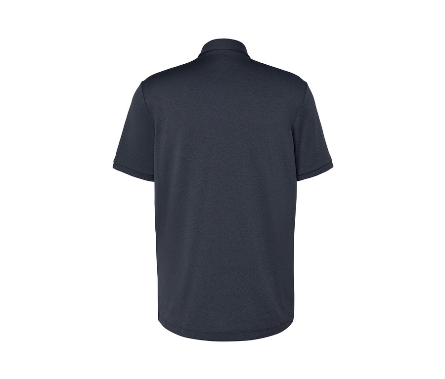 Blaues Funktions-Poloshirt von hinten.