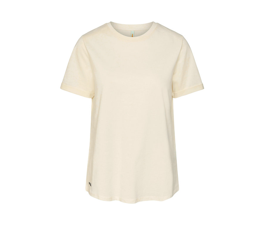 Elfenbeinfarbenes T-Shirt »roasted.« mit Print und kurzen Ärmeln.