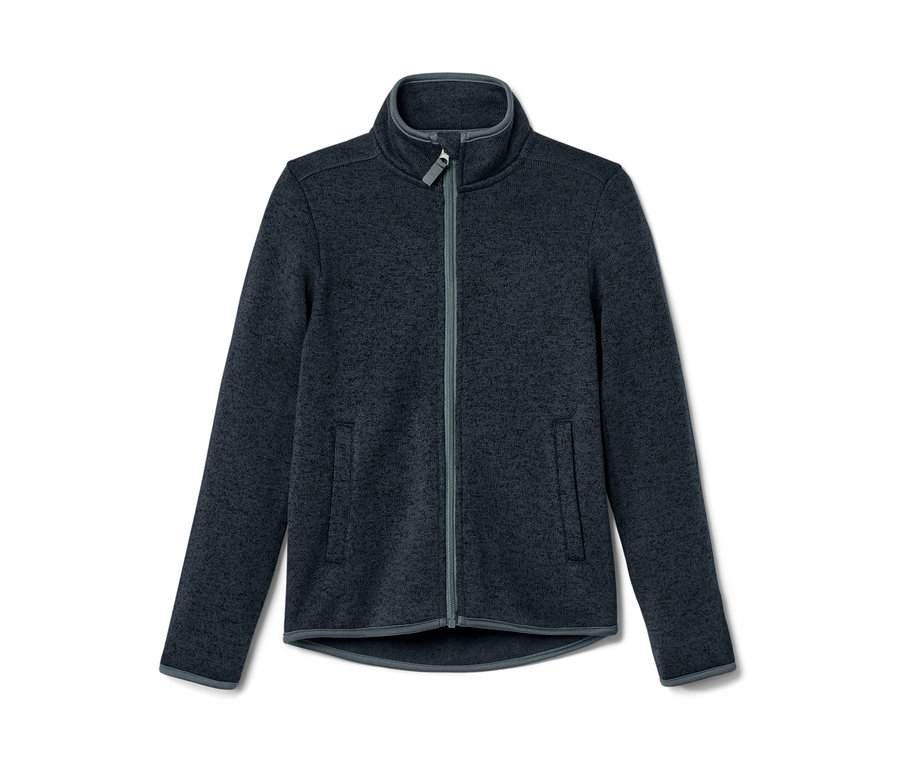 Eine marineblaue Kinder-Strickfleecejacke mit durchgehendem Reißverschluss.