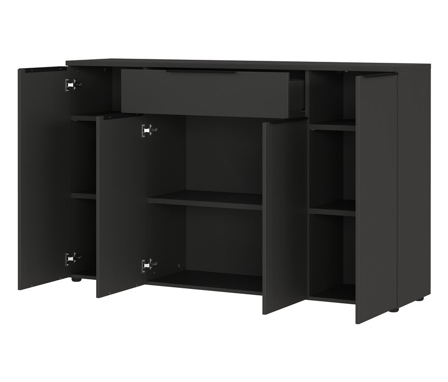 Graphitfarbenes Sideboard »Kopenhagen« mit offenen Türen und Schublade.