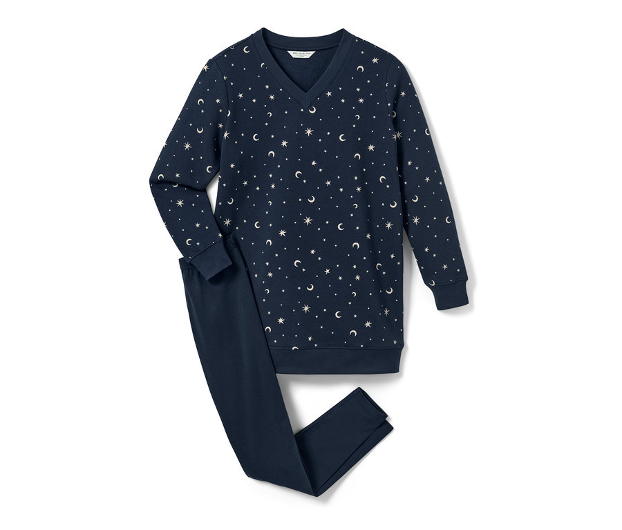 Marineblauer Leggings-Pyjama mit Stern- und Monddruck.