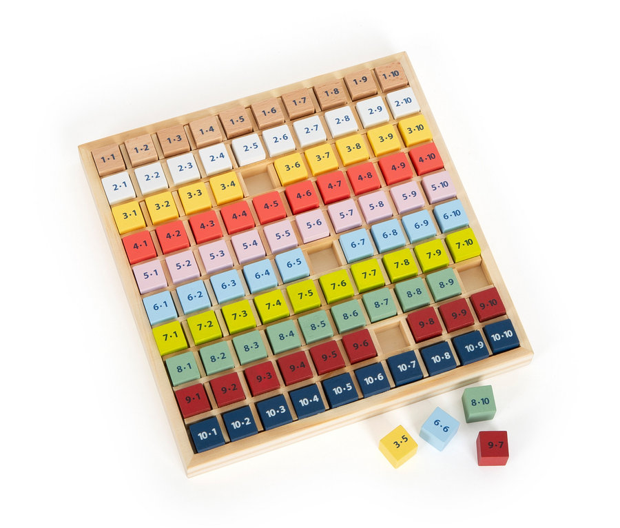 Das hölzerne Lernspielzeug small foot Rechen-Set »Educate« mit farbigen Zahlenwürfeln in einem Holzrahmen.