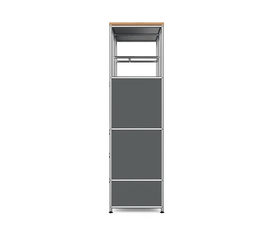 Graue Kommode Metall »CN3« mit Holzplatte, 1 Kleiderstange, 1 Klappenfach und 3 Schubladen.
