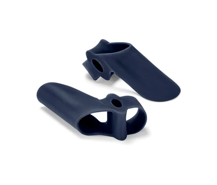 Zwei blaue 2 Hallux-Valgus-Schutze liegen auf einem weißen Hintergrund.