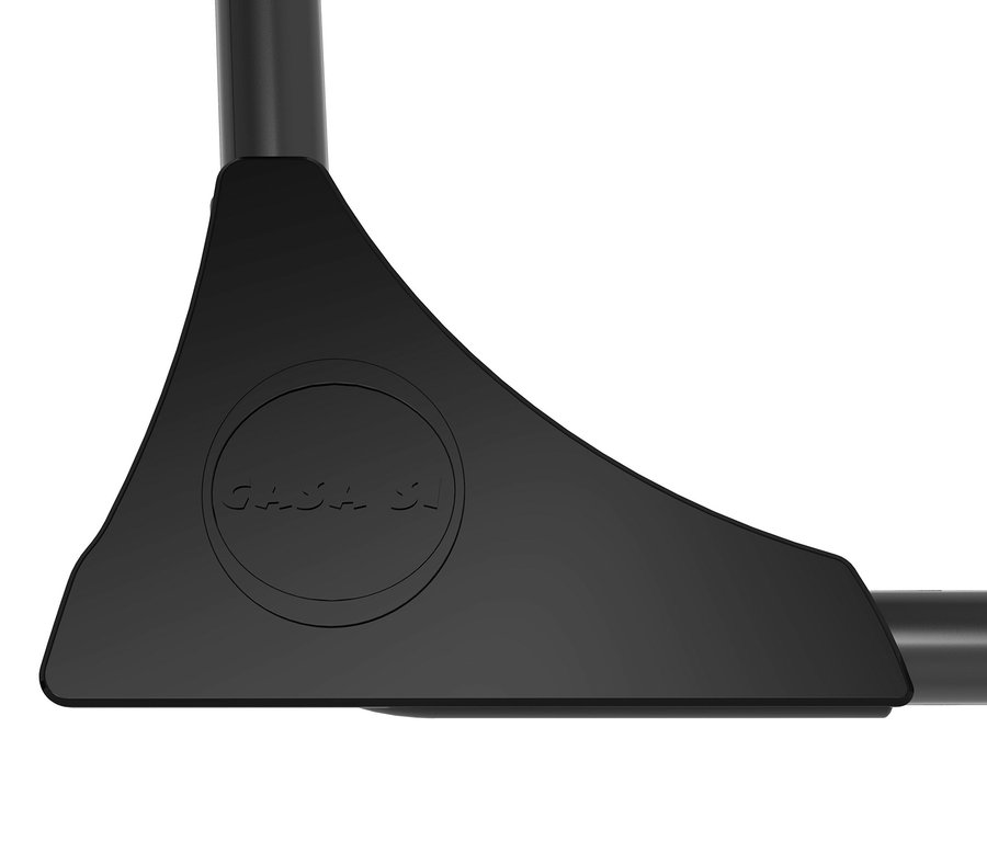 Detailaufnahme des schwarzen Kunststofffußes eines Teleskop-Wäscheständers.