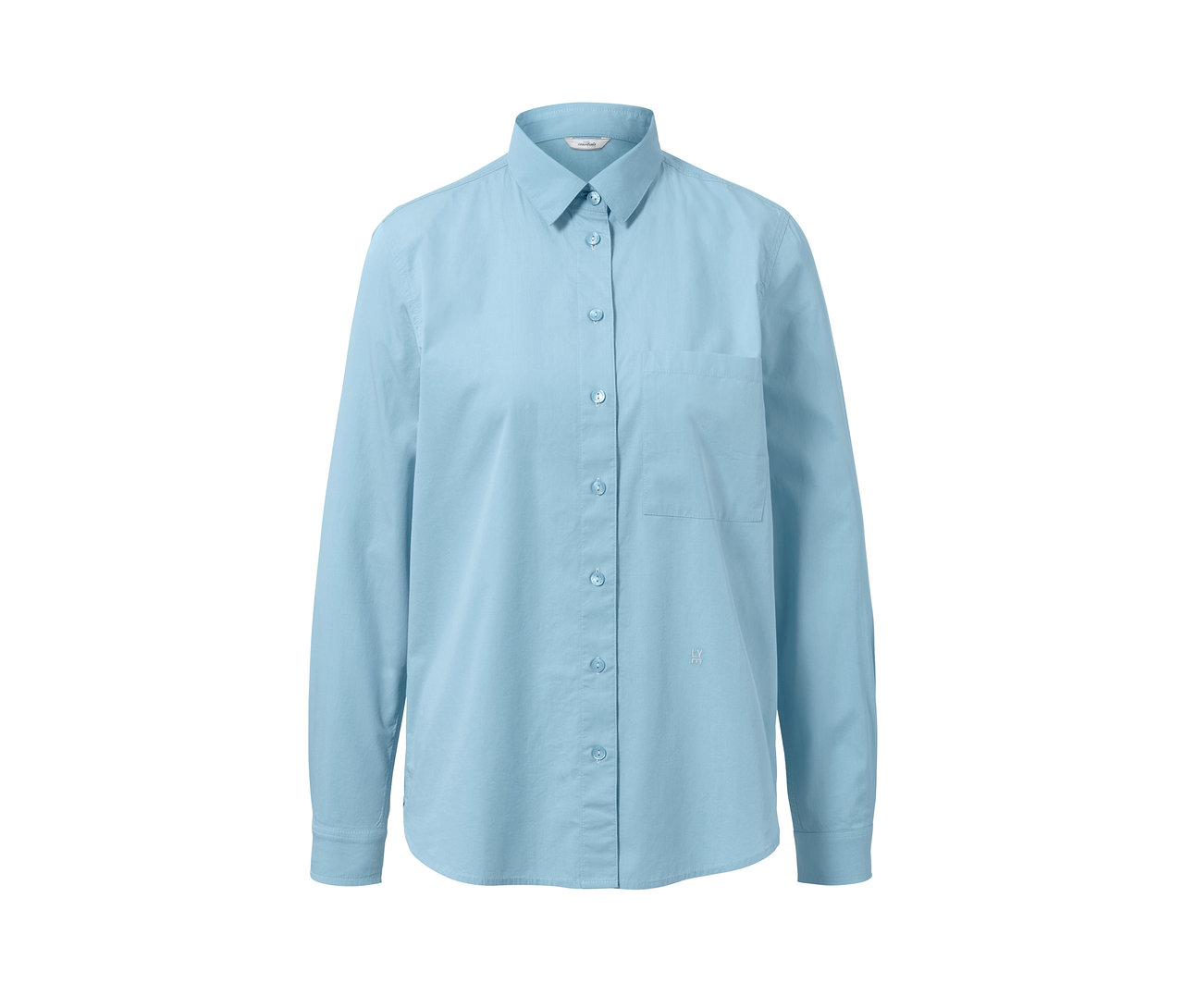 Helle blaue Hemdbluse mit langen Ärmeln.