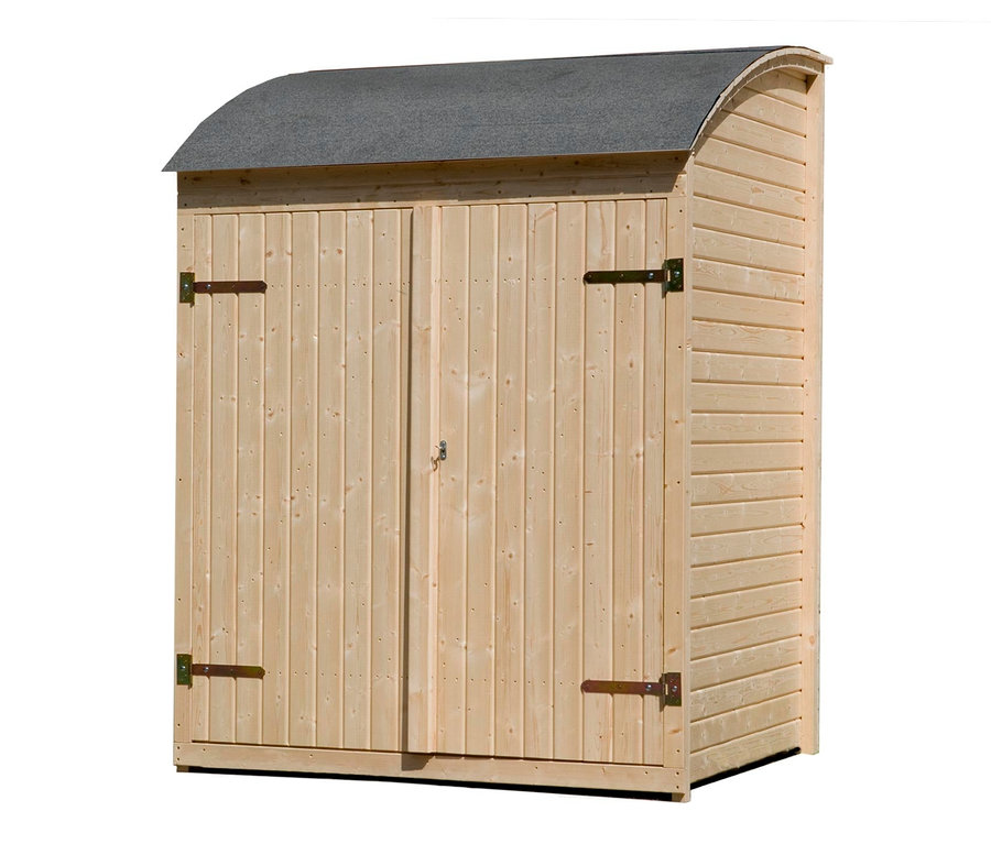 Eine hölzerne Weka Fahrrad- und Mehrzweckbox mit Fahrrad-Aufhängmöglichkeit, 19 mm, steht vor einem weißen Hintergrund.