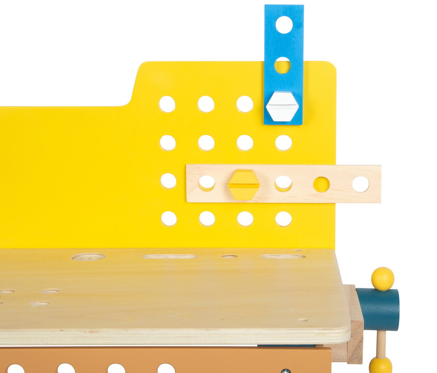 Detailansicht der kleinen small foot Werkbank »Workshop«.