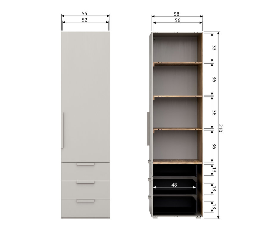 Schema des Woood Schrank »Rens«, 1-türig walnuss/kieselgrau.