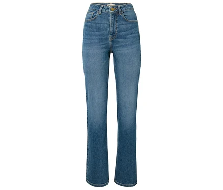 Blaue Jeans mit hohem Bund.