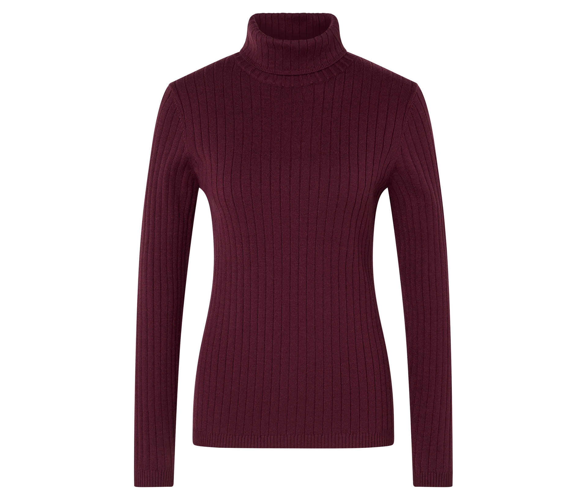 Gerippter Rollkragenpullover - Damen - Gr. XL - dunkelrot - dunkelrot