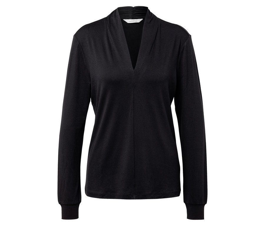 Schwarzes Blusenshirt mit V-Ausschnitt.