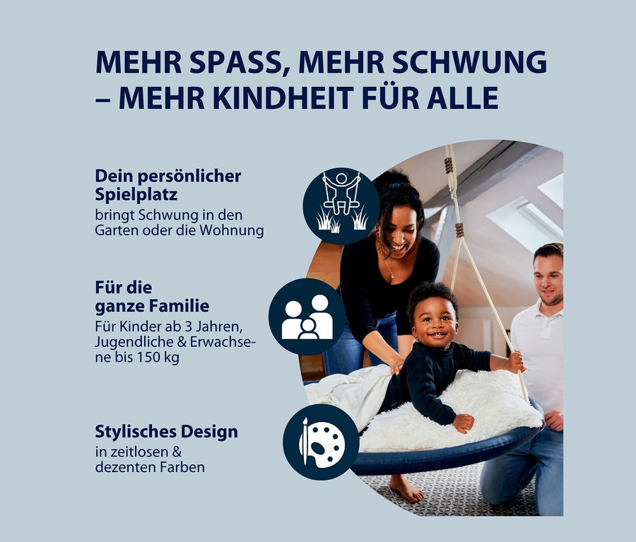 Eine Mutter und ein Kind lachen auf einer HUDORA Nestschaukel »Lounge«, midnight.