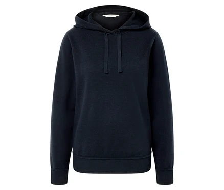 Dunkelblauer Kapuzenpullover mit Kordelzug.