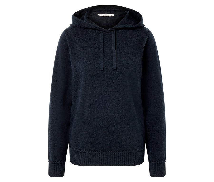 Dunkelblauer Kapuzenpullover mit Kordelzug.