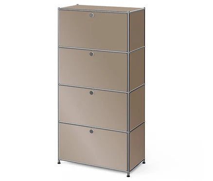 Beiger Schrank mit vier Fächern.