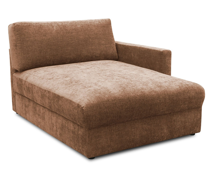 Ein brauner Longchair mit Armlehne auf der rechten Seite.