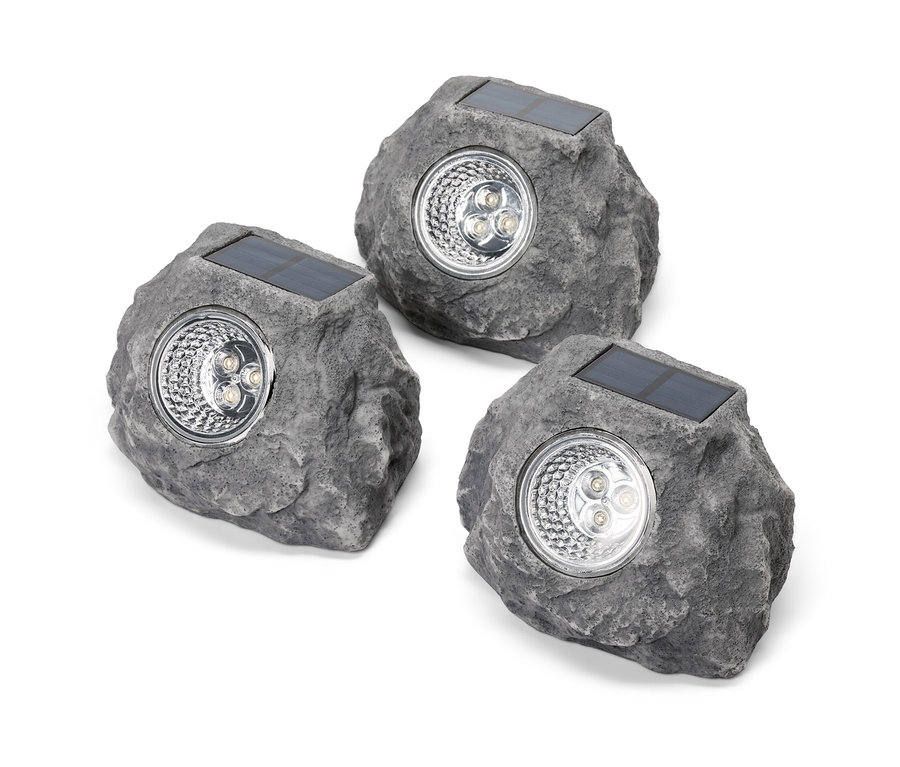 Drei Solar-LED-Steine.