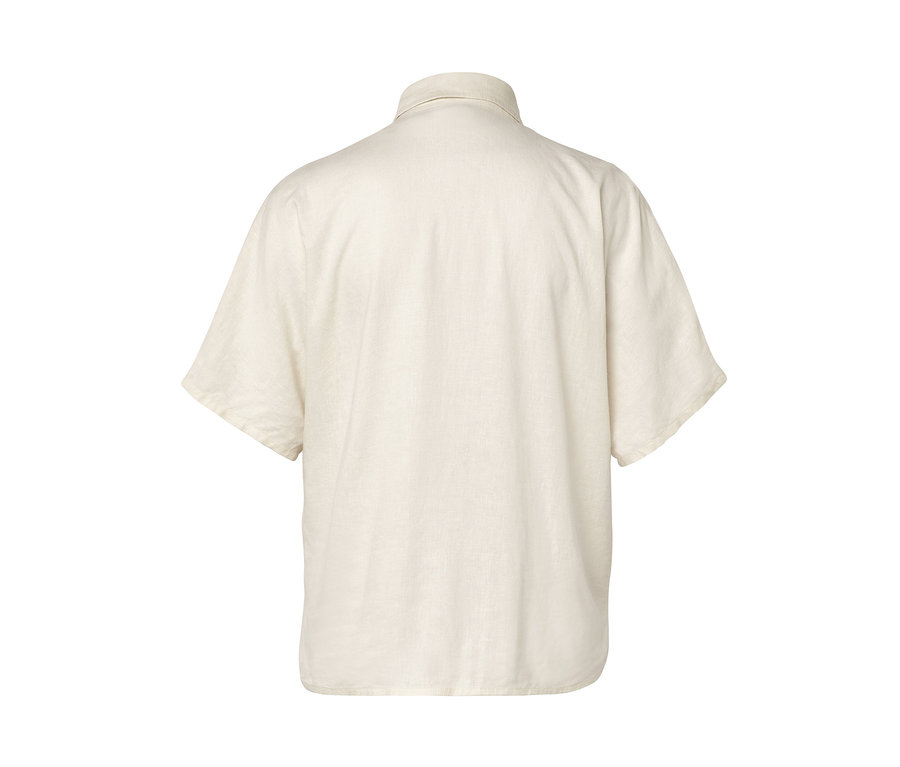 Cremeweiße Leinenbluse von hinten.