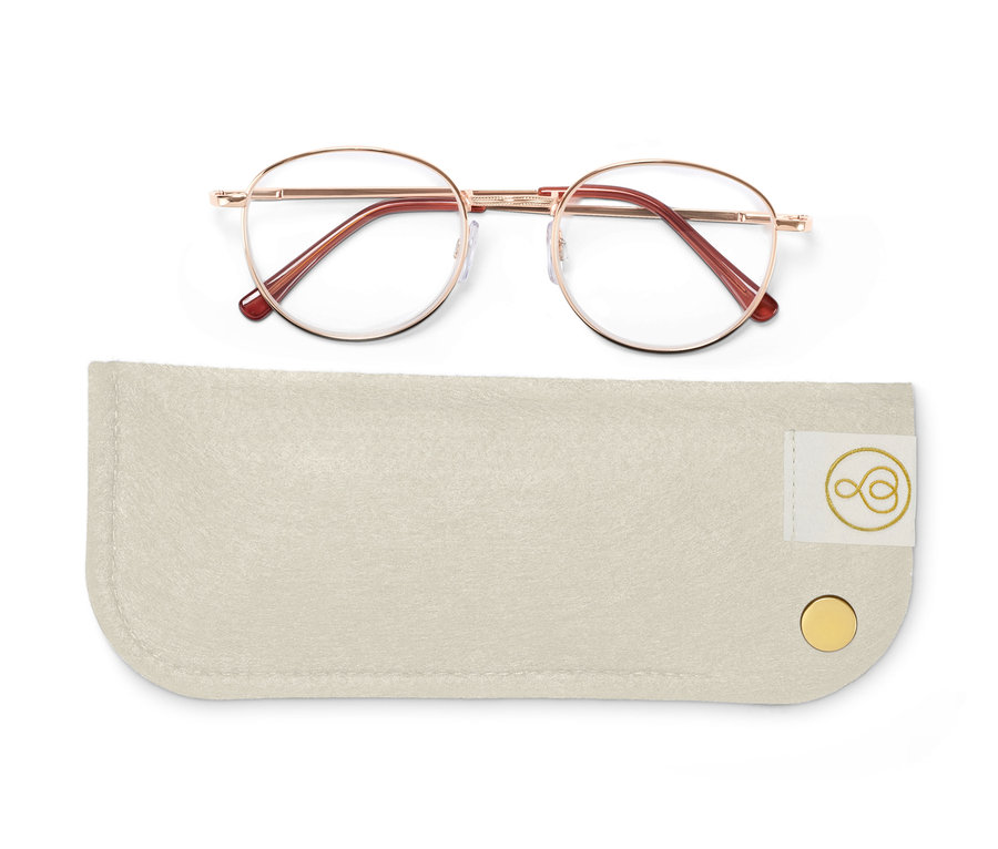 Eine Lesebrille und ein Brillenetui.