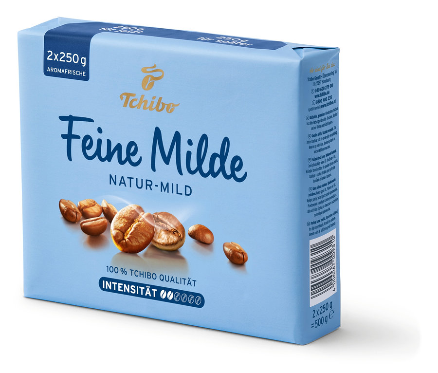 Eine Packung Tchibo Feine Milde gemahlener Kaffee, 2x250g.