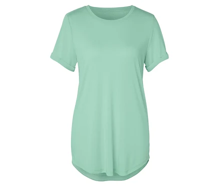 Hellgrünes T-Shirt mit kurzen Ärmeln.