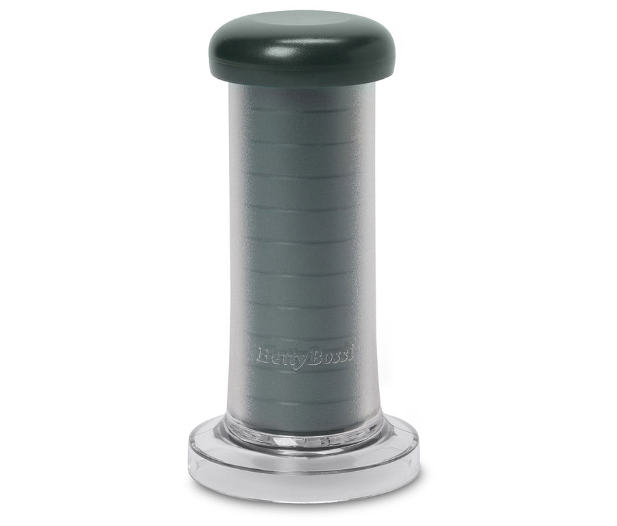 Betty Bossi Teigspritze mit grauem Griff und transparentem Körper.