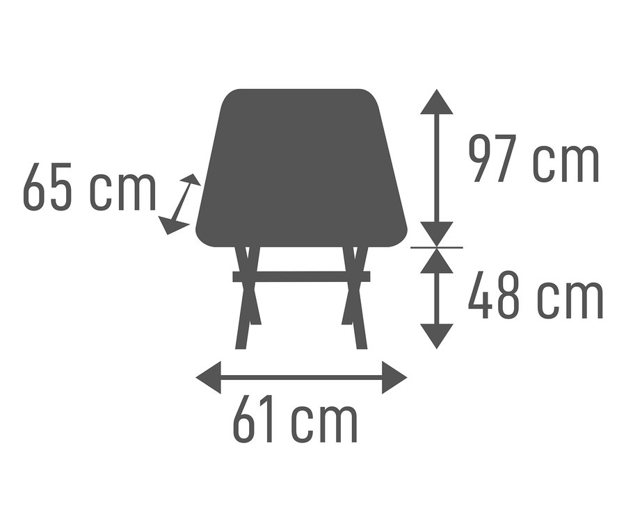 Dunkelgraue Schemazeichnung des Tambu Campingstuhls »BATASA COMFORT« mit Maßangaben.