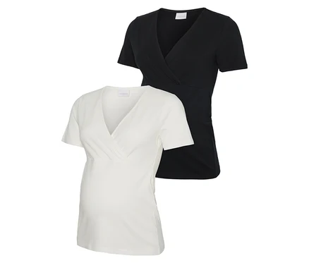 Zwei MAMALICIOUS MLKERRIE TESS SS JRS TOP 2F 2-P NOOS Oberteile, eines in Weiß und eines in Schwarz.