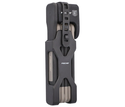 Das FISCHER Faltschloss PLUS Silikon FK90/8 ist in einer Halterung auf weißem Grund zu sehen.