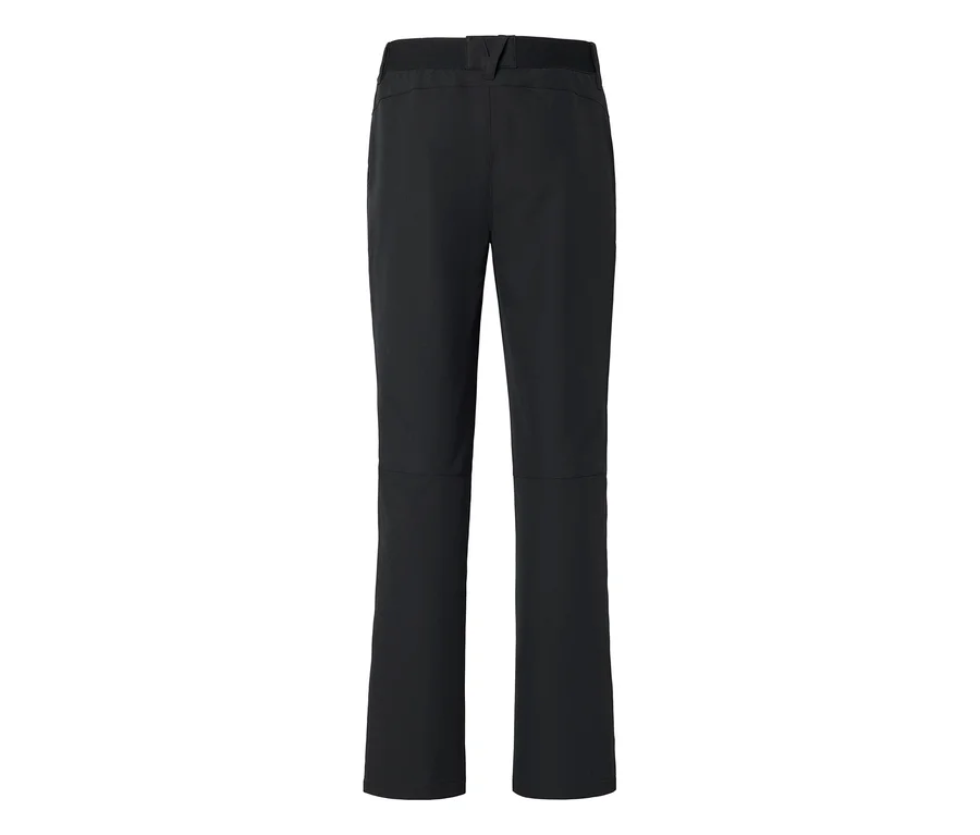 Schwarze, lange Hose, von hinten gesehen, mit geradem Bein und dezenten Nahtdetails an den Knien.