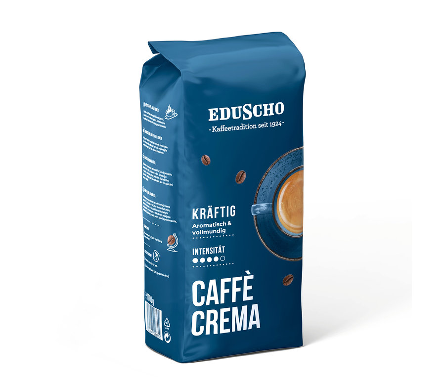 Blaue Packung Eduscho Caffè Crema Kräftig - Ganze Bohne.