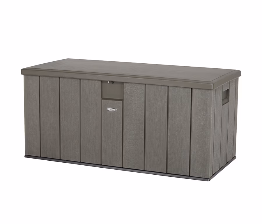 Eine graue Lifetime-Kissenbox mit ca. 440 l Fassungsvermögen.