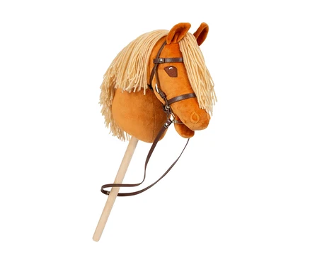 Braunes small foot »Bibi & Tina« Hobby Horse, Amadeus mit blonder Garnmähne, dunkelbraunem Zaumzeug und Holzstab.