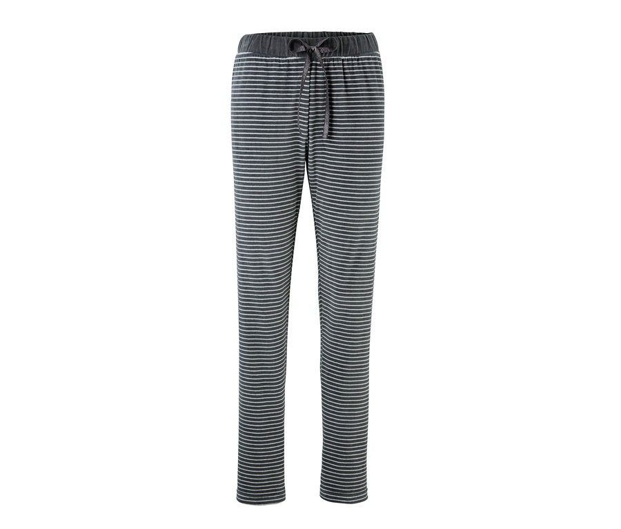 Graue Nicki-Pyjamahose mit horizontalen Streifen und Kordelzug.