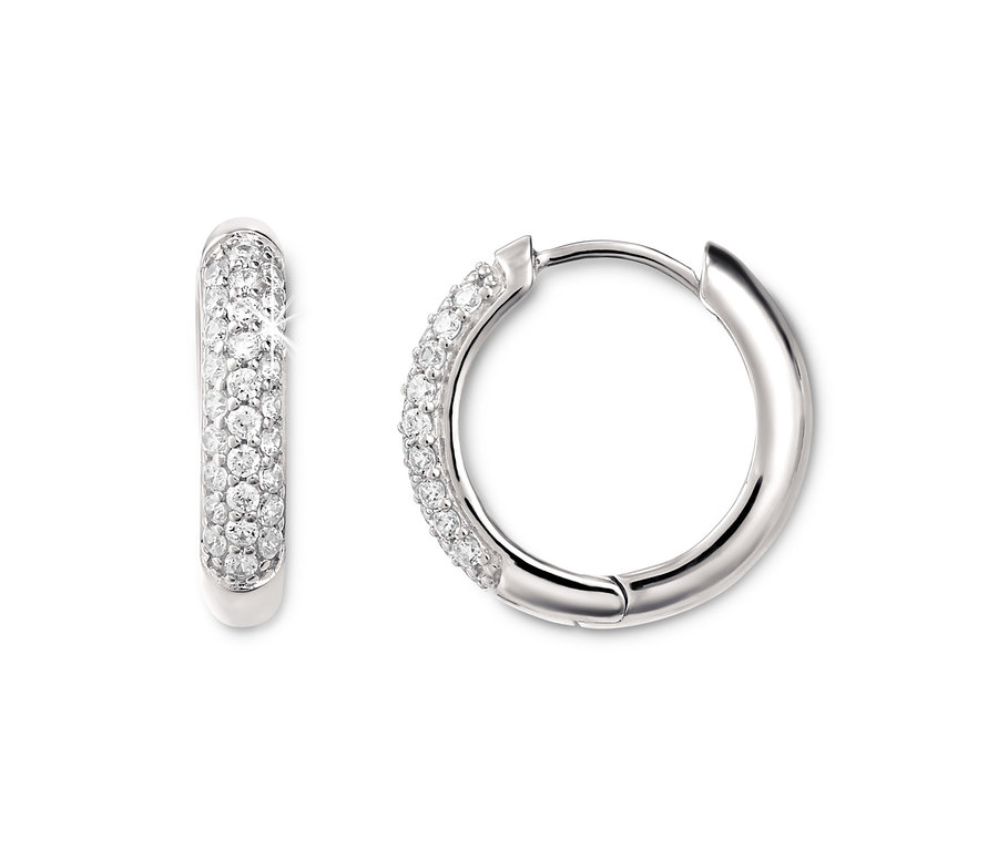 Zwei Creolen, 925er Silber mit Zirkonia in Pavé-Fassung.