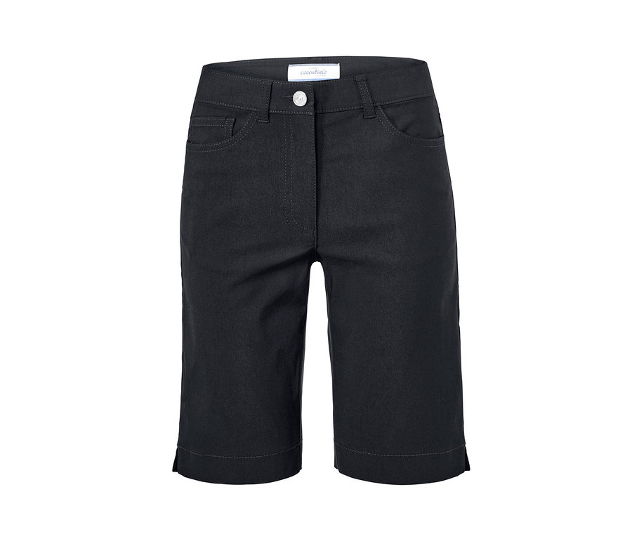 Schwarze Bengalin-Bermudashorts.