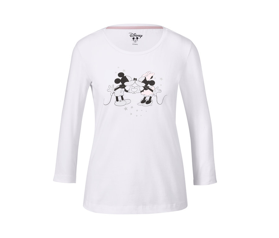 Weißer »Disney« Pyjama mit langen Ärmeln und Mickey und Minnie Mouse Aufdruck.