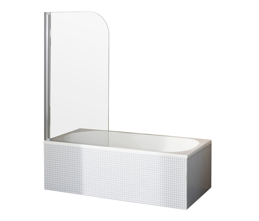 Badewanne mit weißen Fliesen und Breuer-»Fara 5«-Pendeltür für die Badewanne Duschwand.